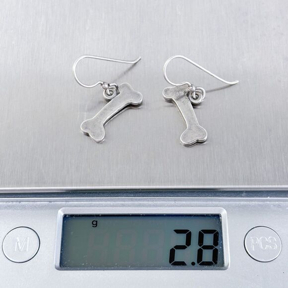 Vintage Sterling Silver 925 Dog Bone Dangle Earrings - Picture 5 of 6